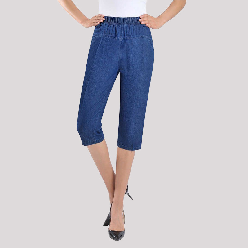 Source Factory 2020 New Denim Five-point Pants Capri Pants Women's Middle-aged Large Size High Waist Straight Mom Casual Pants