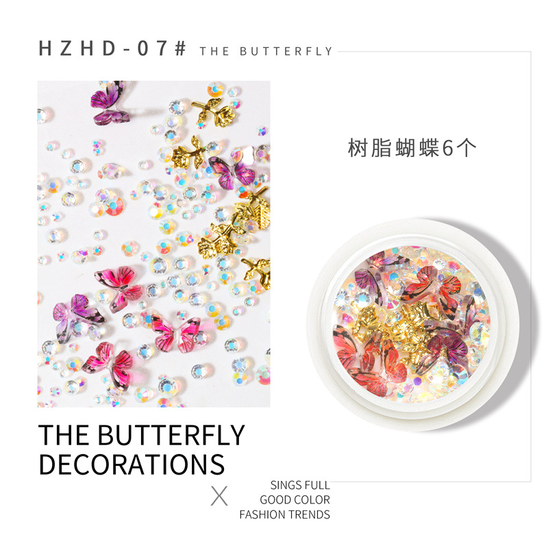 La celebridad en línea Pequeño Libro Rojo Venta caliente mixta manicura mariposa joyería DIY hecho a mano tridimensional mariposa resina metal mariposa