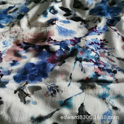 人棉印花布R30-32S竹节60支40~45人丝麻粘色织杨柳绉双绉布90*88|ms