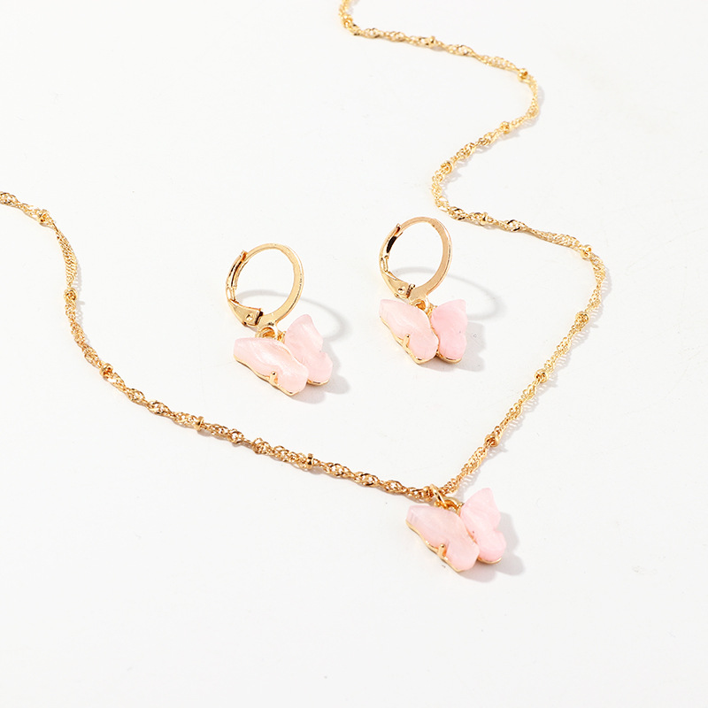 explosive accessories multicolor butterfly necklace earring set temperament small butterfly jewelry