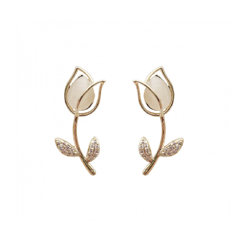 Korea's New S925 Silver Needle Opal Diamond Flower Earrings Wholesale Nihaojewelry display picture 7