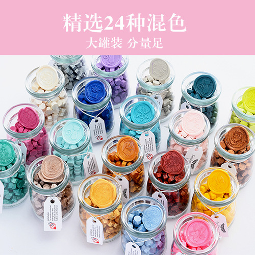 Bottled fire paint seal wax granules wholesale manufacturer creative macaron color 150 capsules 24 colors octagonal fire paint wax granules