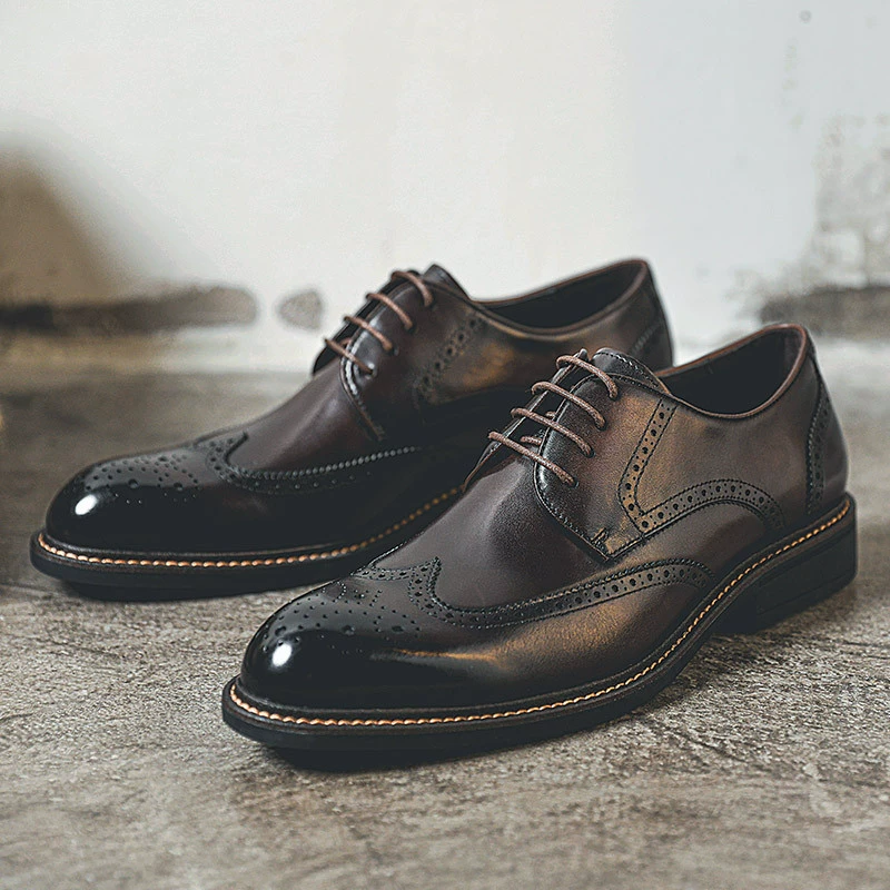 Новые кожаные туфли, мужские брокеры из натуральной кожи в британском стиле, туфли из воловьей кожи с верхним слоем, весенне-летняя мужская деловая модельная обувь