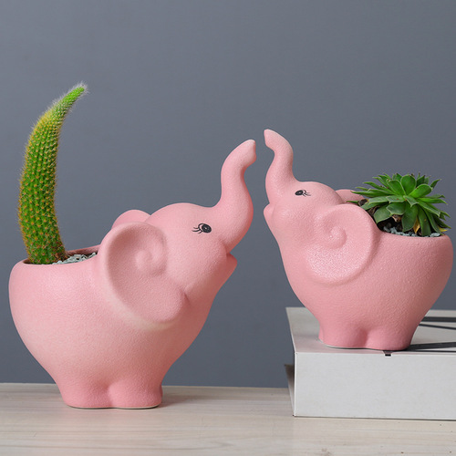 Simple white creative succulents animal elephant flower pot supply Amazon zakka combination ceramic flower pot