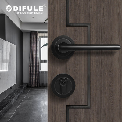 卧室静音分体锁 黑色 门锁室内锌合金执手木门锁 门把手锁具厂家|ms