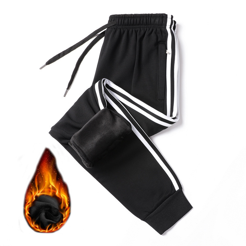 Men's Cotton Jogger Pants Slim Fit Autumn and Winter Fleece Thickened Cuffed Casual Running Sweatpants Knit Tapered Pants