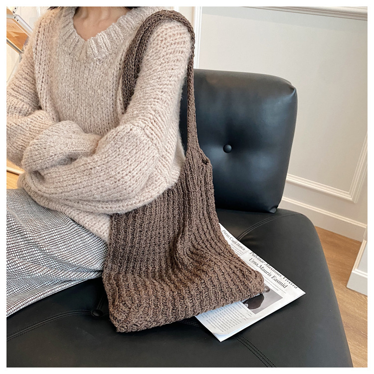 180g Weight Open Closure Type Double Shoulder Straps Strap Type Shoulder Bag Bags Type Daily Occasion yarn Material Women's Backpack Backpack Solid Color Pattern All Seasons Season Women'S Gender Basic Style Bucket Shape Large Size Women's Large All Seasons Yarn Basic Shoulder Bag