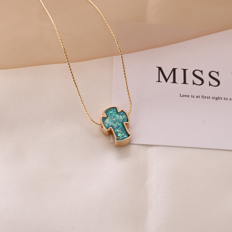 retro multicolor cross pendent alloy necklace