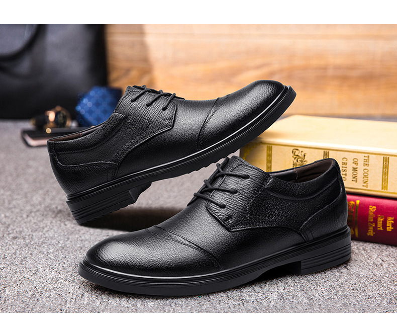 Casual leren schoenen voor heren met ronde kop, ondiepe mond, vetersluiting, eerste laag, werkschoenen voor nette leren schoenen_voghion.com