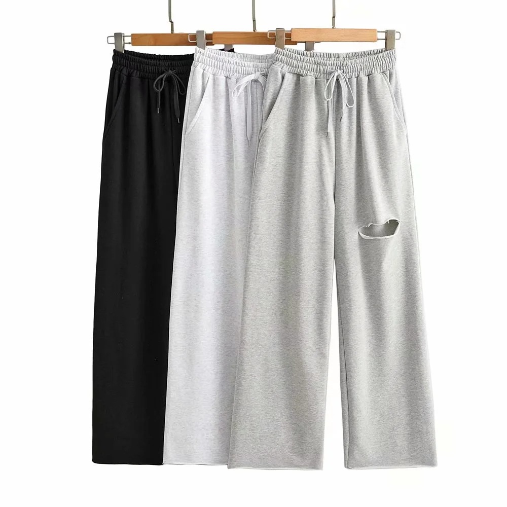 pantalones deportivos de pierna ancha con agujero NSHS46795