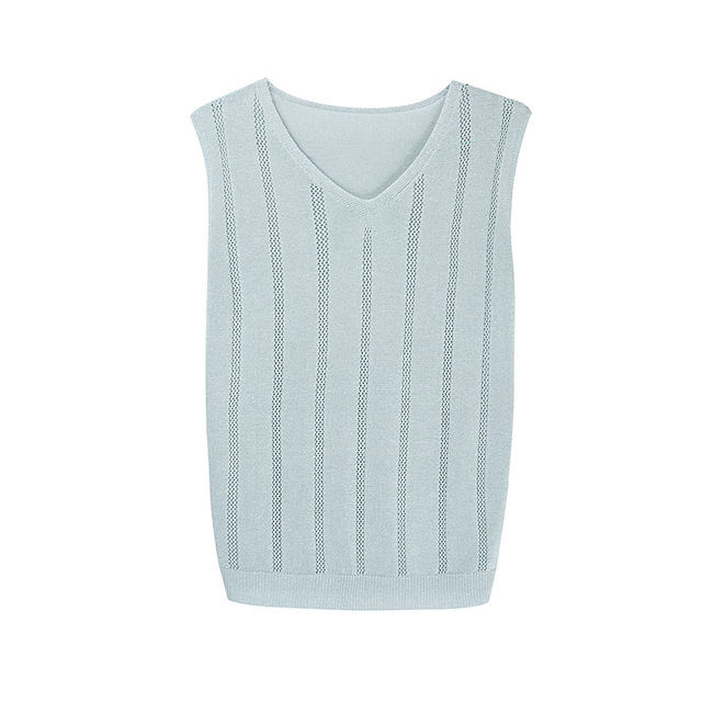 Ice silk suspender tank top for women’s wear in summer with all kinds of thin knitting bottoms and V-neck T-shirt sleeve