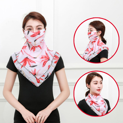 Sunscreen Mask summer sunshade Thin section ventilation Chiffon printing face shield Ride a bike Silk scarf Collar Neck protection Mask