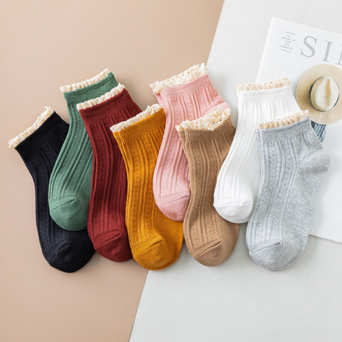 New Harajuku Socks Women's Japanese Korean Socks Female Schoolgirls Shallow Mouth Summer Lace Socks Cotton Women's Socks Wholesale
