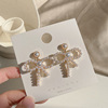 South Korean goods, earrings, retro long silver needle with tassels from pearl, french style, silver 925 sample, wholesale