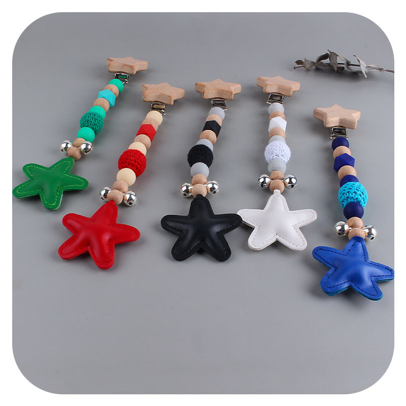 Nuevo Big Star Bell chupete cadena coche colgando joyería Bebé DIY creativo de haya de dibujos animados estrella de cinco puntas chupete clip