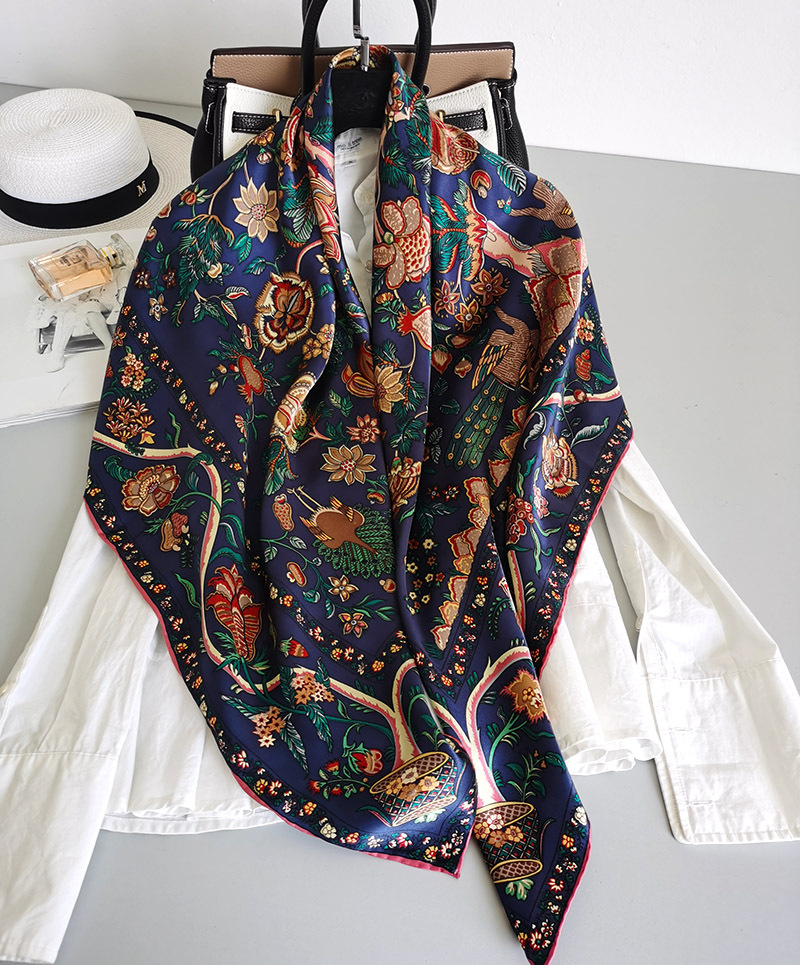 新款中东风情正方形女丝巾 100真丝大方巾110百搭四方围巾生命树|ms