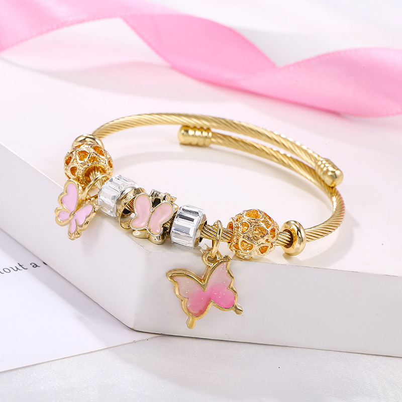 Fashion Butterfly Titanium Steel Bangle Paint Rhinestone Stainless Steel Bracelets display picture 3