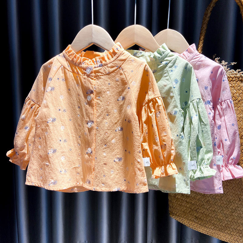 Camiseta de manga larga para niña, estilo primavera 2025, top de algodón fino, elegante, con mangas abullonadas, estilo princesa, versátil, moderna.