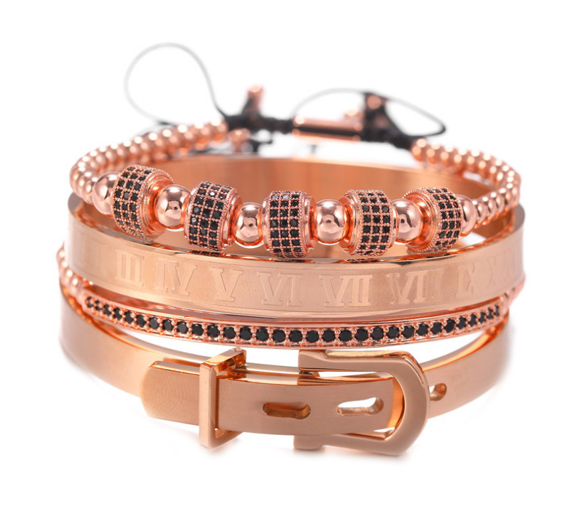 Fashion stainless steel Roman letter adjustable copper braided bracelet set