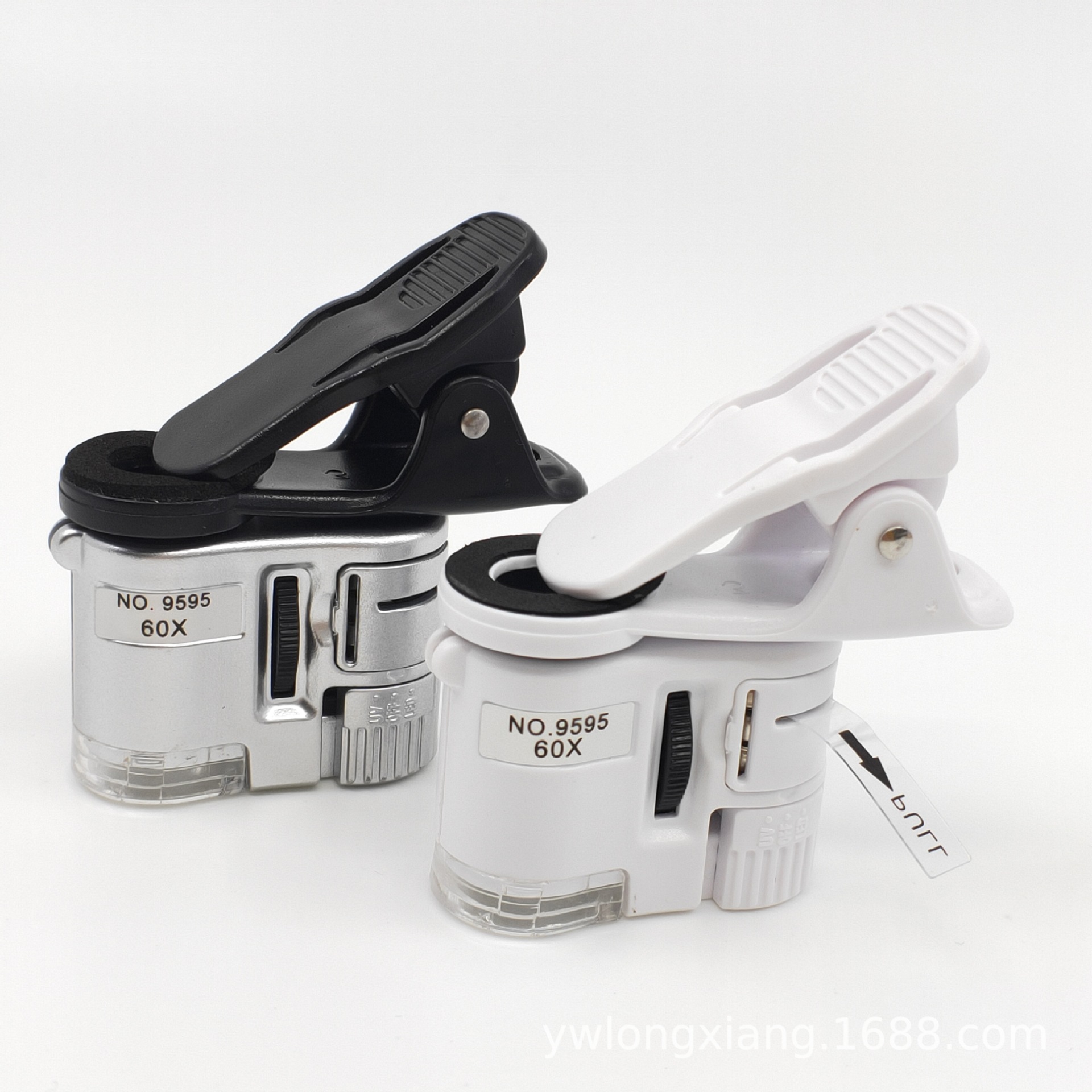 9595W手持LED带灯60倍放大镜迷你便携式万能手机夹拍照验钞显微镜