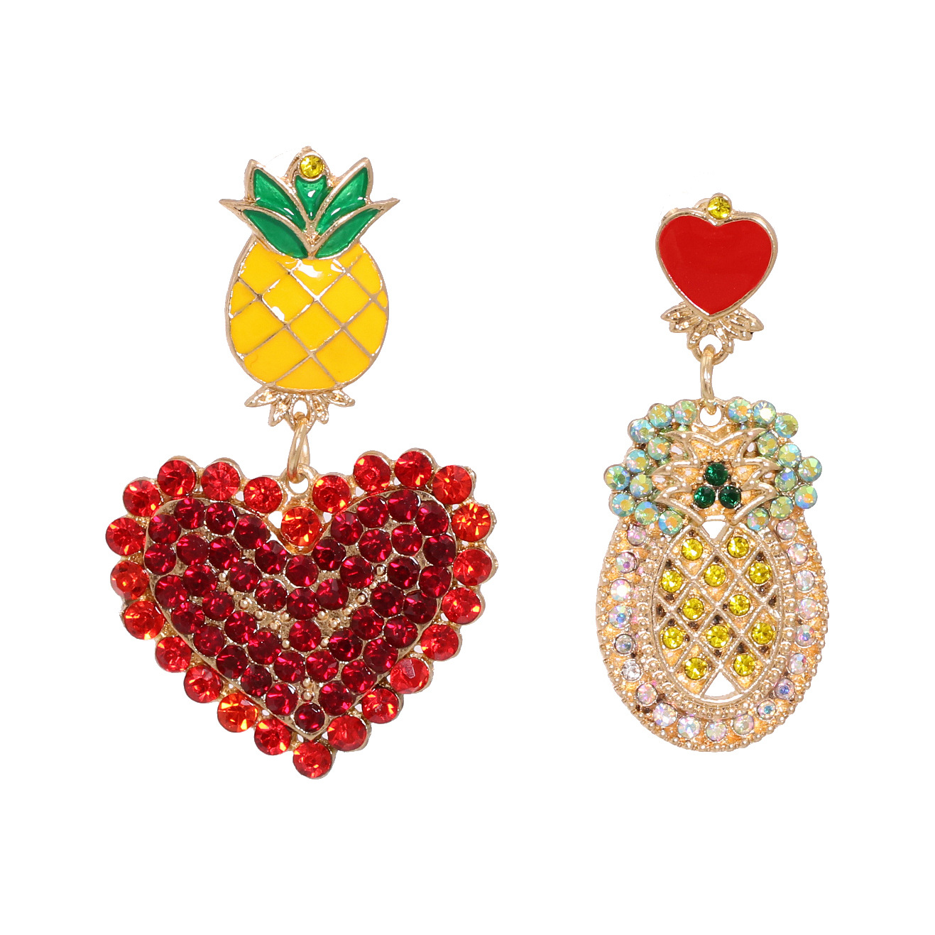 Pendientes De Botón Asimétricos Para Mujer En Forma De Corazón De Fruta De Piña Exagerada Geométrica display picture 9