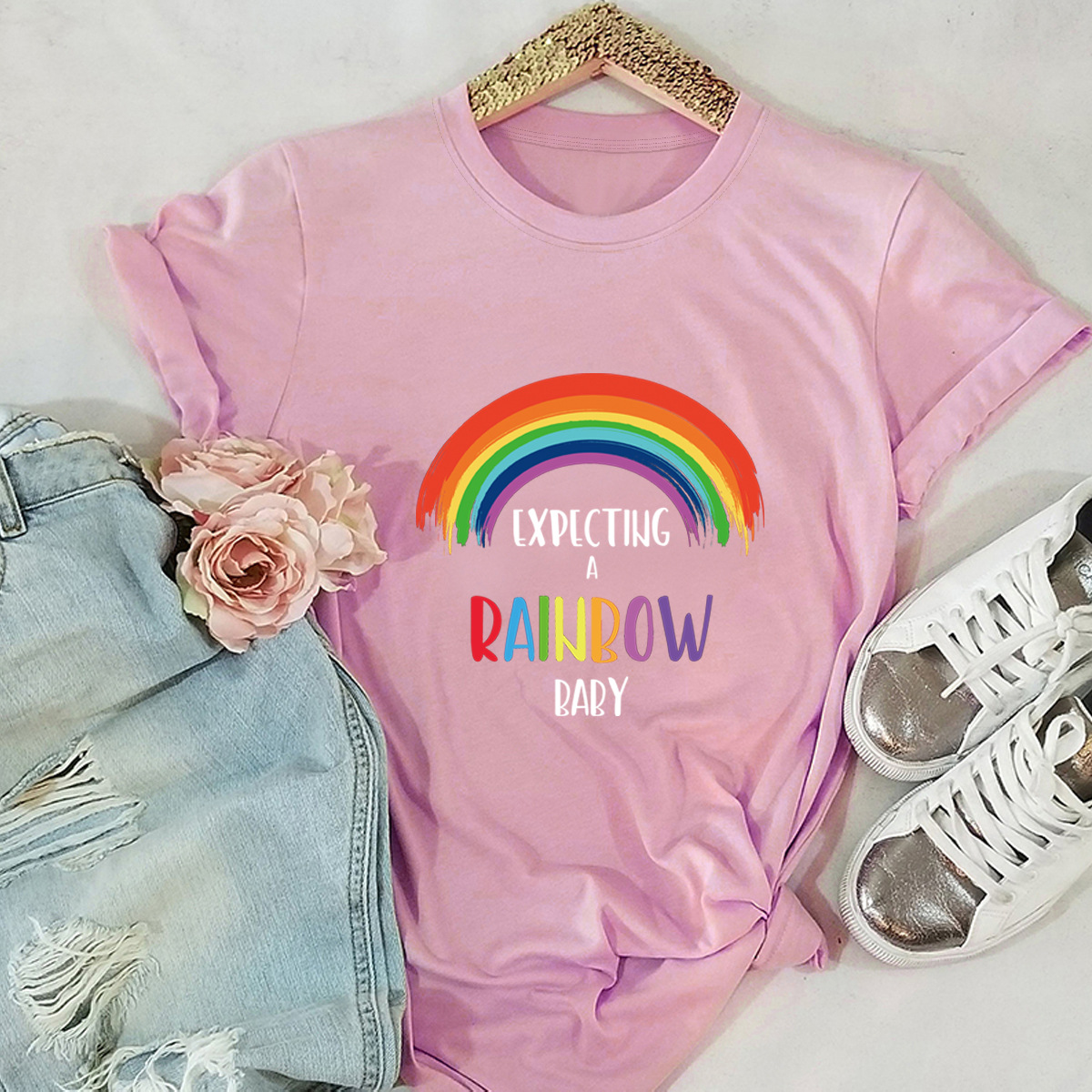 cute letters rainbow cotton short-sleeved t-shirt  NSSN13836