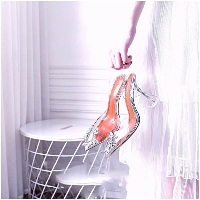 4142 Large Size Sandals for Women, Fairy Style Summer Stiletto Heels, Sexy Ladies' Flats with Crystal High Heels for Women