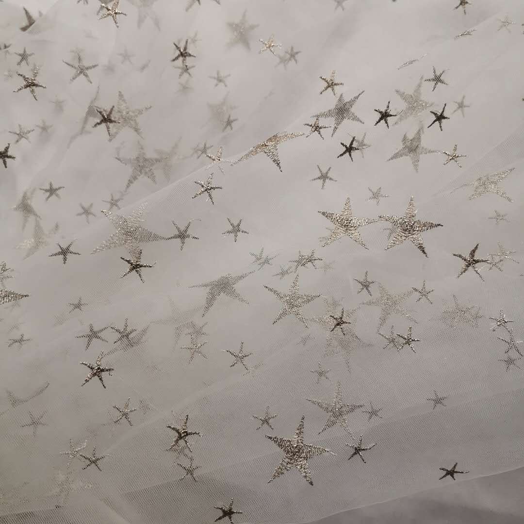 2020年新款特密美国网底布大中小五角星铝线立体刺绣 颜色现货