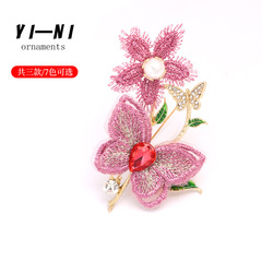 韓版布花刺繡蝴蝶花籃胸針合金胸花珍珠水晶玫瑰百合花朵胸花直播
