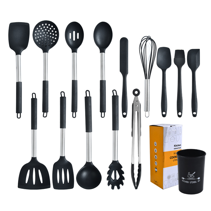  Amazon Silicone Kitchen Set Small Handle Kitchen 13-Piece Set Cooking Spoon Scoop Set Silicone Scoop Set