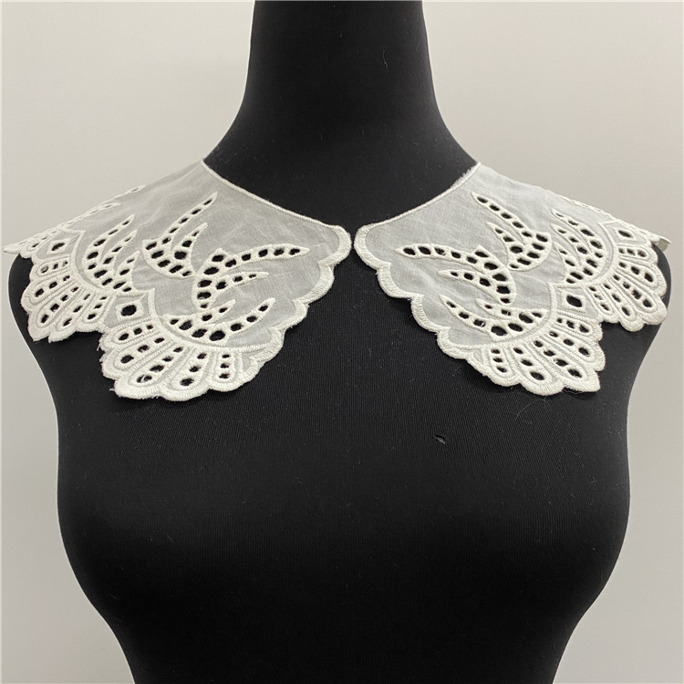 纯棉镂空打孔刺绣领花全棉水溶花边蕾丝卫衣童装针织衫衬衣娃娃领