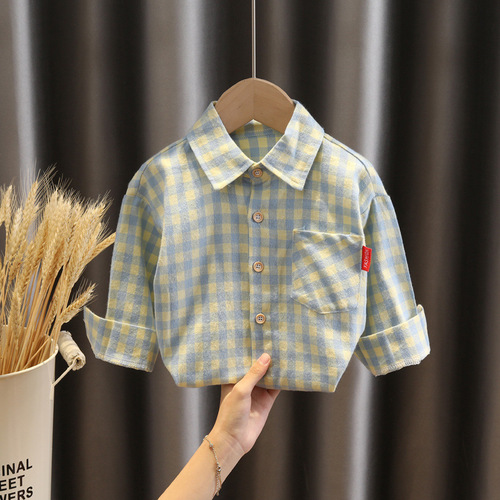 Kids' Clothing: Boys' Small-Kid Lapel Long-Sleeve Shirts –  Spring/Summer Collection – Trendy, Stylish Plaid Shirts for Outfits
