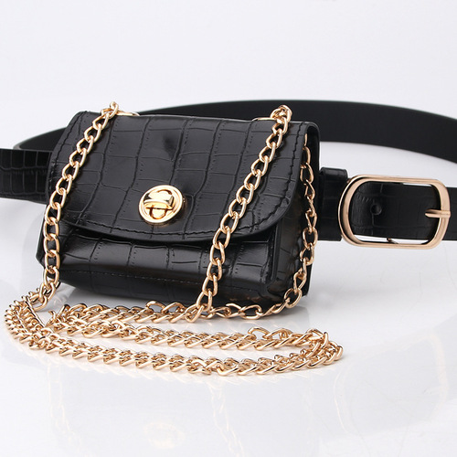 Women's leather belt, trendy leopard-print waist bag, mini chain bag—stylish, versatile, and detachable; factory wholesale.