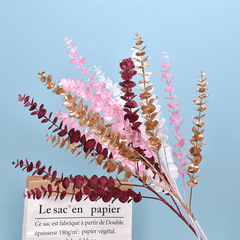 5叉軟膠尤加利金錢葉 北歐婚慶婚禮堂裝飾插花塑料假花仿真花