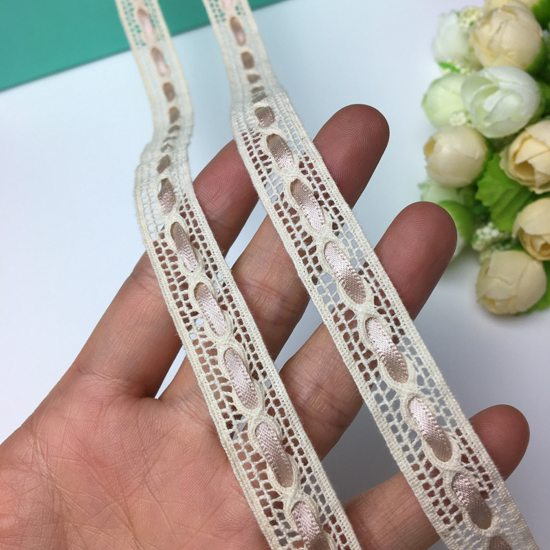 现货供应1.5CM细线全棉花边 中孔可穿丝带蕾丝 DIY童装花边