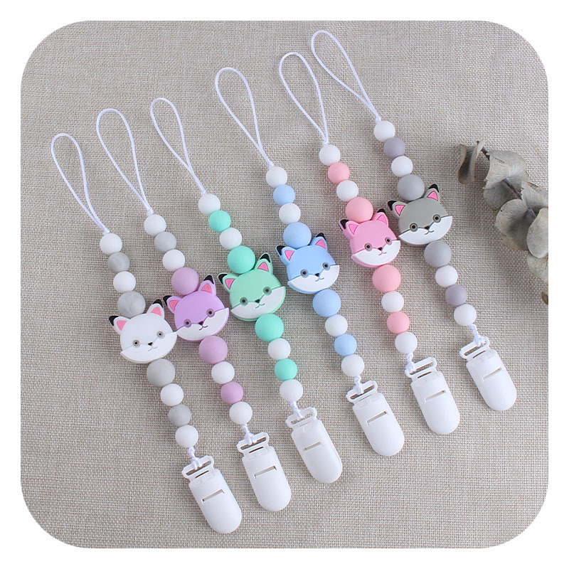 Amazon nuevo duckbill chupete clip gato cuentas de silicona mordedor bebé molar juguete cadena anti-perdido cadena