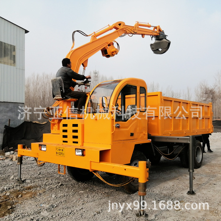 林场四不像吊挖抓多功能运输车 四轮大马力随车挖机 抓木机