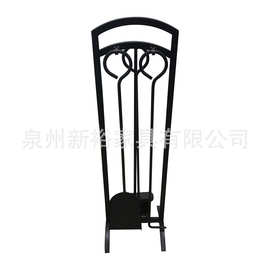 3件套黑色铁艺壁炉工具带陈列架 火炉工具