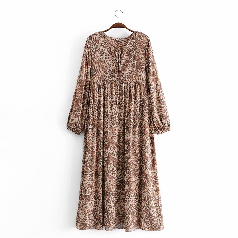  leopard print long sleeve bohemian dress  NSAM5405