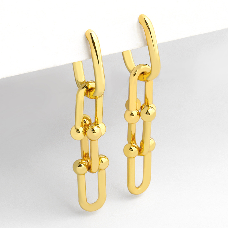 Fashion Niche U-shaped Chain Stacked Ring Copper Earrings For Women display picture 3