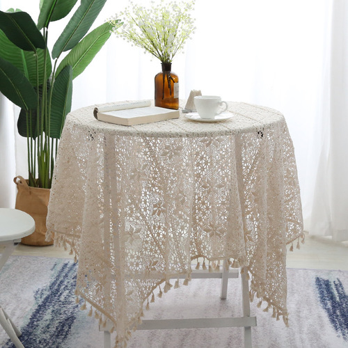 Pure Cotton Pastoral Fresh Home Dining Table Crochet Lace Lattice Tablecloth Coffee Table Piano Cover Cloth Tablecloth Cross-border Best Seller