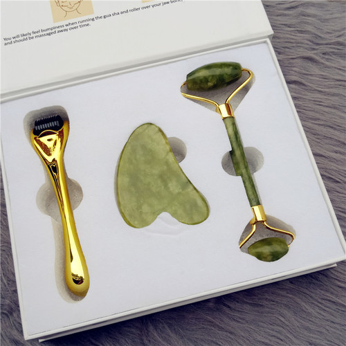 Factory Wholesale Jade Massage Roller Face Beauty Device Powder Crystal Gua Sha Jade Massage Roller Set