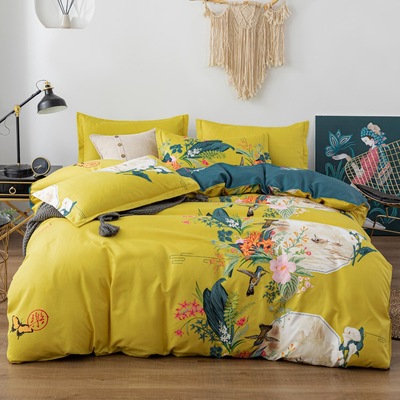 网红款植物羊绒长绒棉四件套活性磨毛学生宿舍三件套卡通床上用品