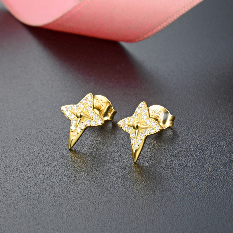 Corea del Sur Dongdaemun s925 pendientes de plata de las mujeres pendientes de la Cruz de lujo chapado en oro pendientes de diamantes de moda al por mayor