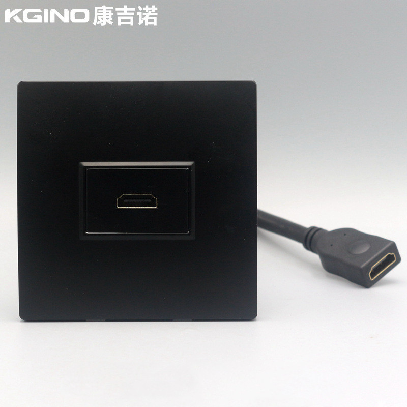 黑色86型一位HDMI带延长线插座HDMI高清电视投影仪多媒体插座面板