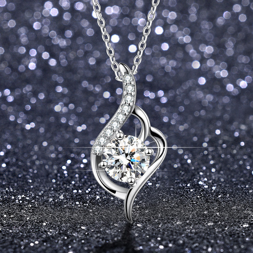 Live Streaming Hot Selling Simple Droplet Pendant Angel 1 Carat Simulated Moissanite Necklace for Women - Factory Wholesale