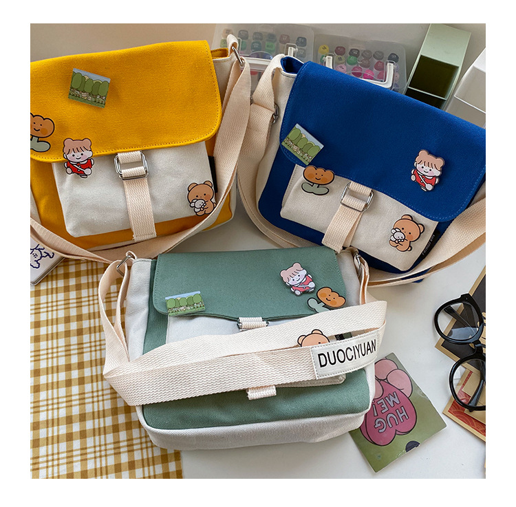 Korean Fashion College Style Girl Hit The Color Canvas Bag Class Bag Cute Student Wild Casual Shoulder Bag  Wholesale Nihaojewelry display picture 29