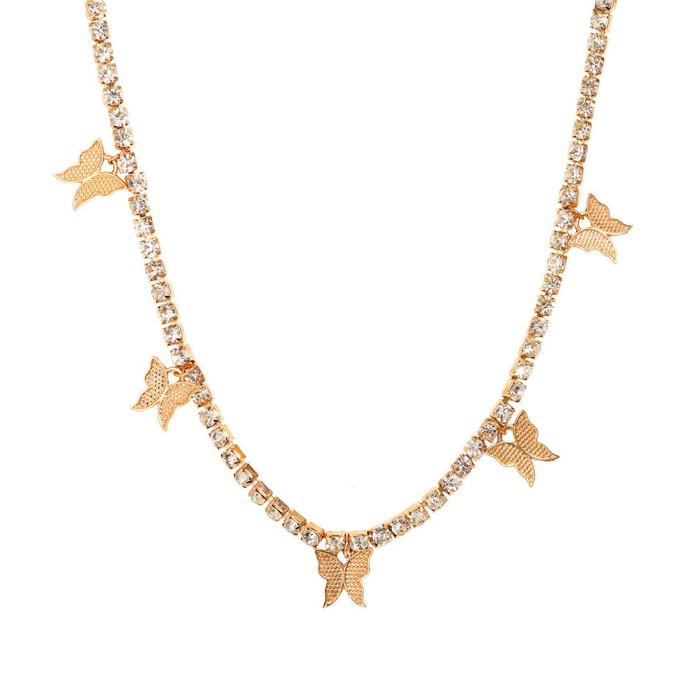 hip-hop rhinestone butterfly pendant insect necklace