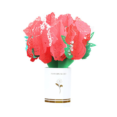 廠家供應創意3D立體賀卡彩印玫瑰花束情人節禮物紀念祝福卡手工卡