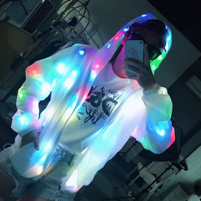 North American Hooded Performance Luminous Clothing Douyin Same Style 611 King Bulingbuling Colorful Luminous Led Jacket